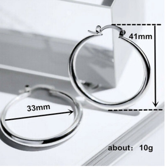 New 925 Silver Lock Hoop Earrings ITALY MADE - Picture 2 of 2